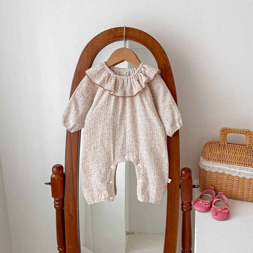 Autumn Arrival Baby Girls Long Sleeves Floral Pattern Rompers with Ruffle Collar
